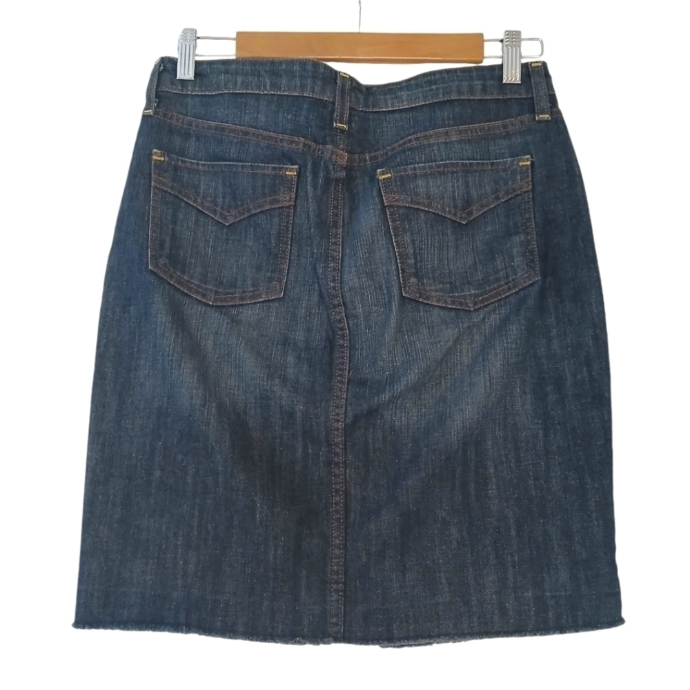 The Limited Skirt Denim Dark Wash Factory Whiskering Raw Hem Side Pockets